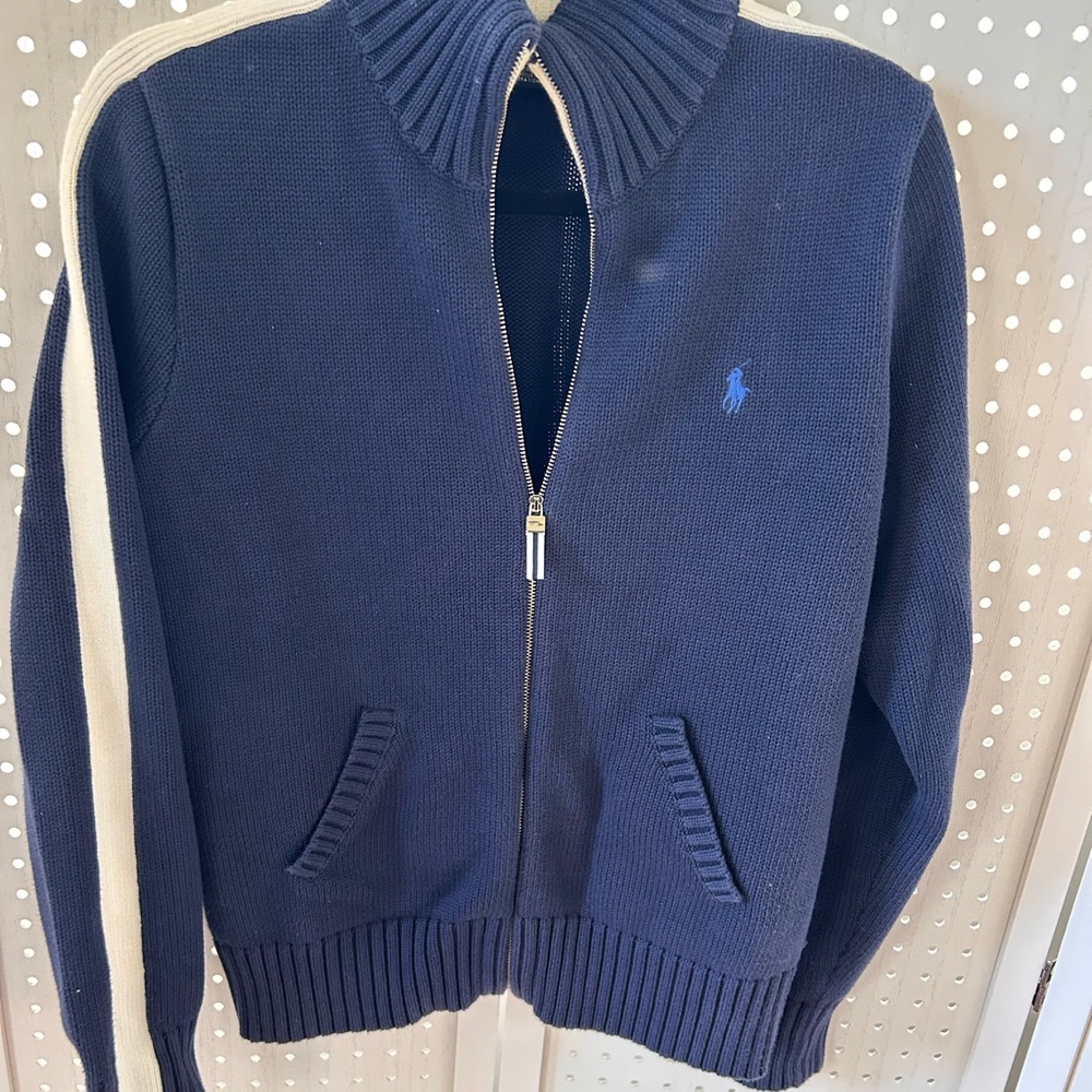 Ralph Lauren Blue Knit Women’s Sweater with White Stripes - Picture 2 of 7